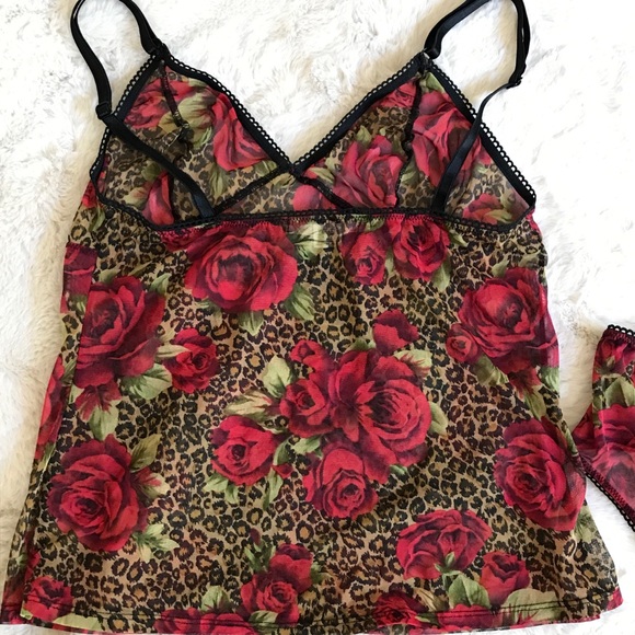RARE SET Victoria’s‎ Secret Y2K Red Rose Animal Print Mesh Cami/Panty 2pc NWOT - Picture 6 of 10